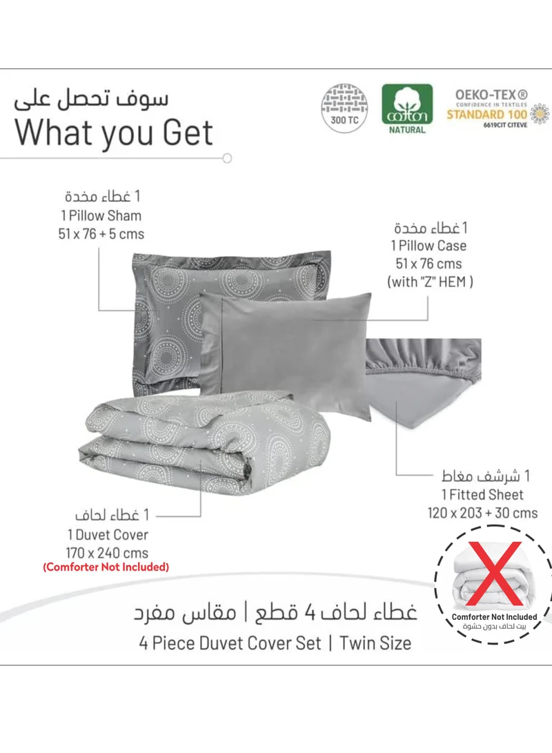 Donetella 4-Piece Duvet Cover Set Without Filler Cotton Grey/White Single Size