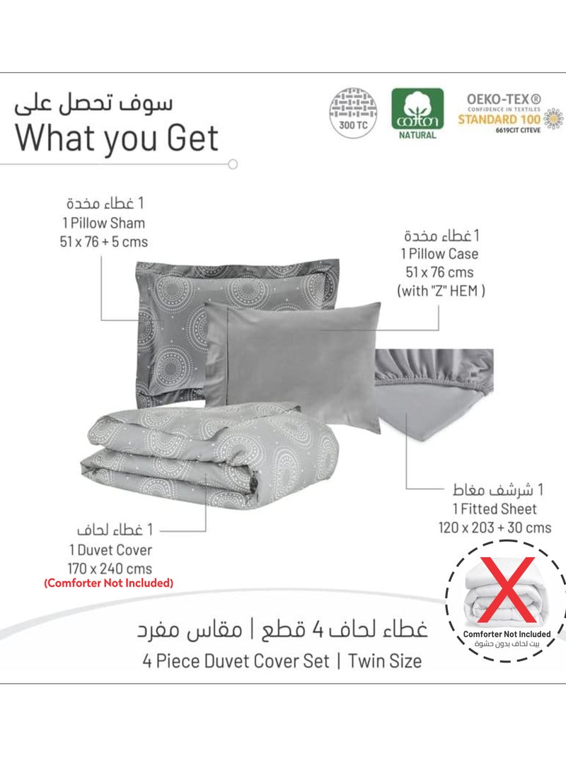 Donetella 4-Piece Duvet Cover Set Without Filler Cotton Grey/White Single Size  - Image 2