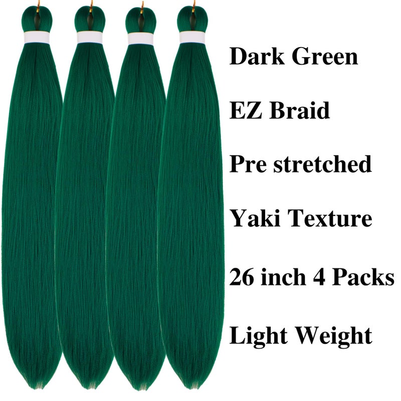 Leticia Green Braiding Hair Pre stretched Dark Green Boho Hair for Braiding Hypoallergenic Ez Braid Synthetic Knotless Itch Free Non Toxic Crochet Boho Braids - Image 2
