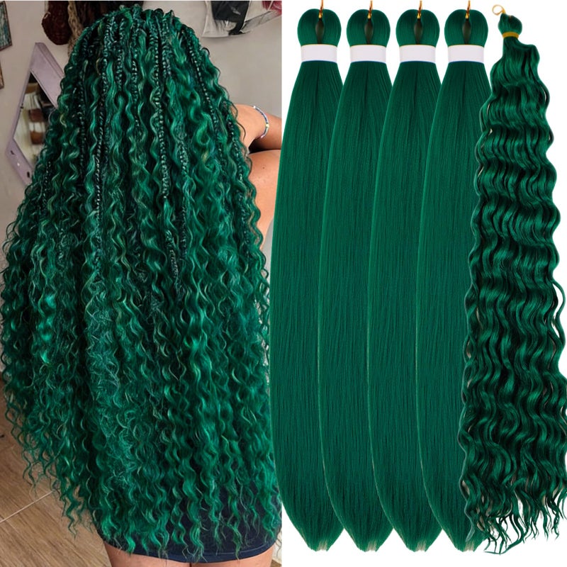Leticia Green Braiding Hair Pre stretched Dark Green Boho Hair for Braiding Hypoallergenic Ez Braid Synthetic Knotless Itch Free Non Toxic Crochet Boho Braids - Image 1