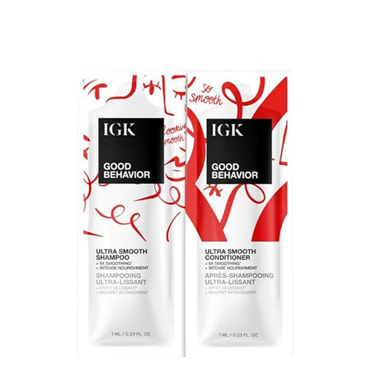 IGK GOOD BEHAVIOR Ultra Smooth Shampoo and Conditioner Set (8 Oz) + Bonus Travel Size Packettes | Volume + Thickening | Vegan + Cruelty-Free | - Image 2