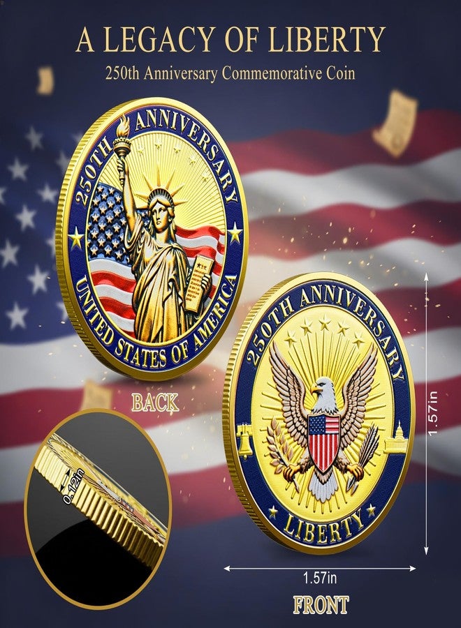 Habbiful 250 Anniversary Challenge Coin for Collectors 1776-2026 250th Anniversary Bald Eagle Liberty Coin Display (A) - Image 2