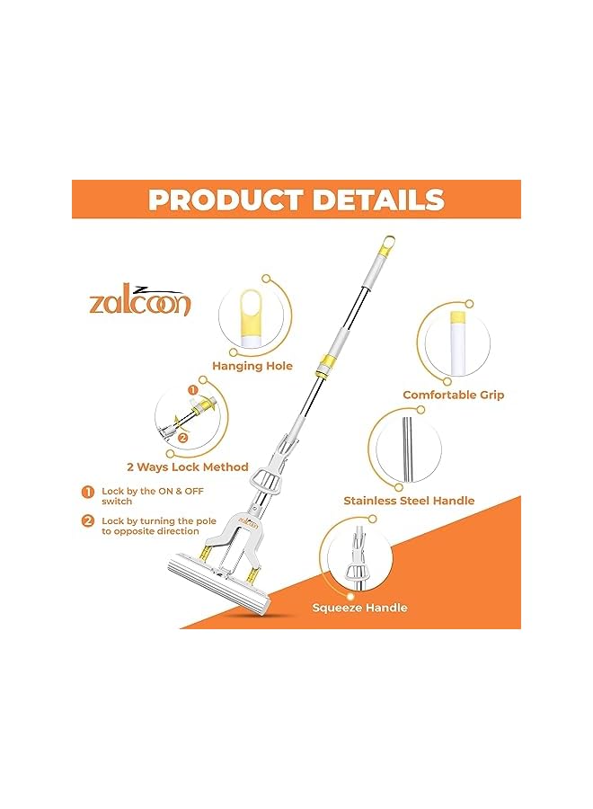 Zalcoon PVA Sponge Mop with Bucket, 3 Extra Ultra Absorbent PVA Sponge Refill, Household Cleaning Tool for Kitchen, Tiles, Multi-Surface Hard Floors - Image 3