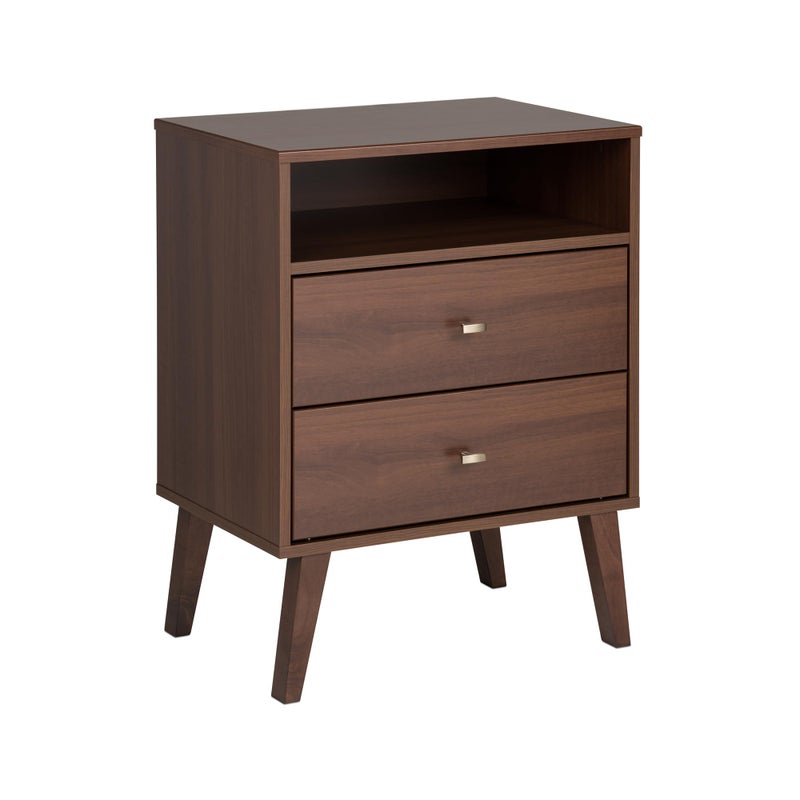 Prepac Milo MidCentury Modern 2 Drawer Nightstand with Open Shelf Bedside Table Contemporary Bedroom Furniture 16D x 225W x 295H Cherry