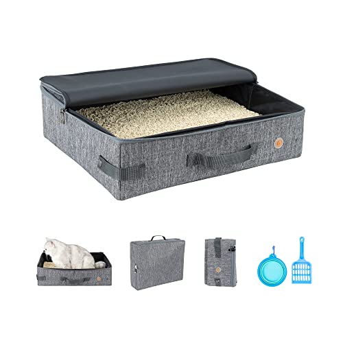 petisfam Stop Lugging a Heavy Hard Litter Box Again. Portable Cat Travel Litter Box with Zipped Lid to Keep Everything Contained. Easy to Carry, Clean and Use in Car, Hotel, Airplane - Image 1