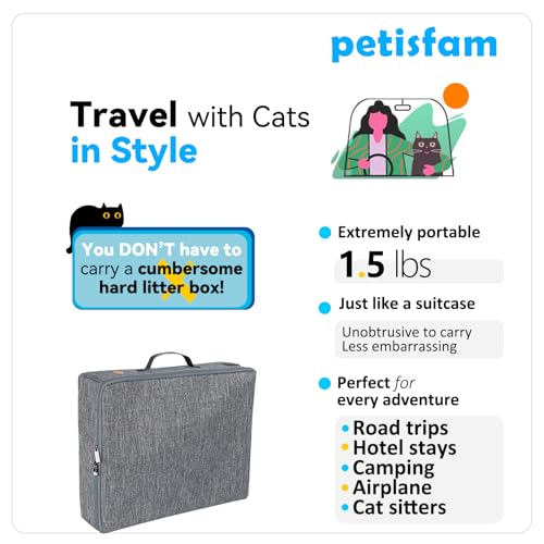petisfam Stop Lugging a Heavy Hard Litter Box Again. Portable Cat Travel Litter Box with Zipped Lid to Keep Everything Contained. Easy to Carry, Clean and Use in Car, Hotel, Airplane - Image 2