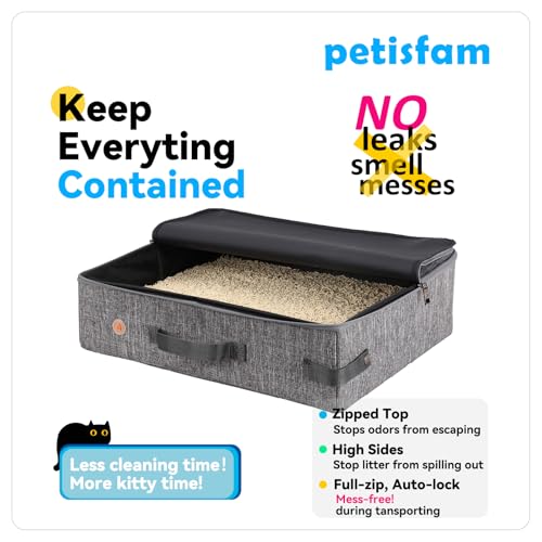 petisfam Stop Lugging a Heavy Hard Litter Box Again. Portable Cat Travel Litter Box with Zipped Lid to Keep Everything Contained. Easy to Carry, Clean and Use in Car, Hotel, Airplane - Image 4