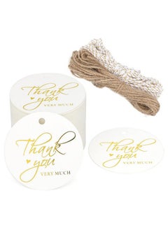 g2plus Highend Metallic Gold Thank You Tag100Pcs Gift Tags With String For Wedding Birthday Baby Shower Party Favor Thank You Very Much (White)  - Image 2