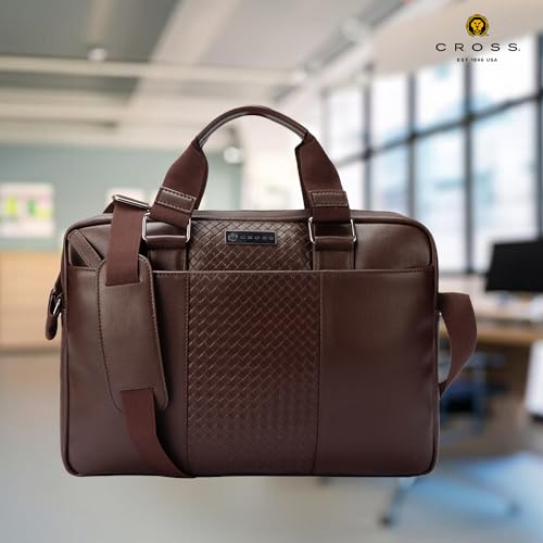 CROSS Brown Vegan Leather 15 Inch Laptop Briefcase Messenger Bag For Men - Image 2
