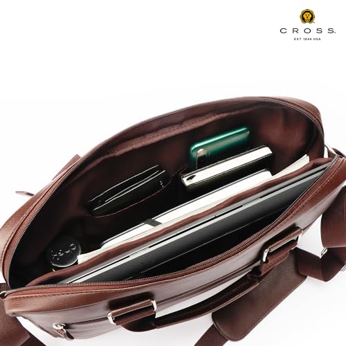 CROSS Brown Vegan Leather 15 Inch Laptop Briefcase Messenger Bag For Men - Image 4