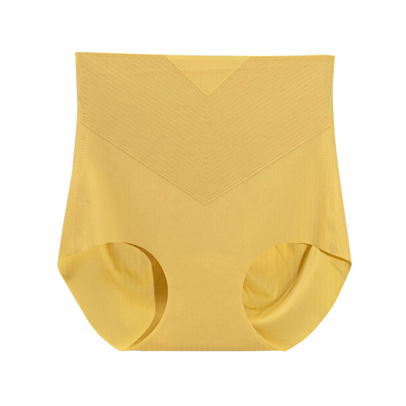 Seamless High-Waist Silk Briefs with Antibacterial Crotch Lemon yellow  - Image 1