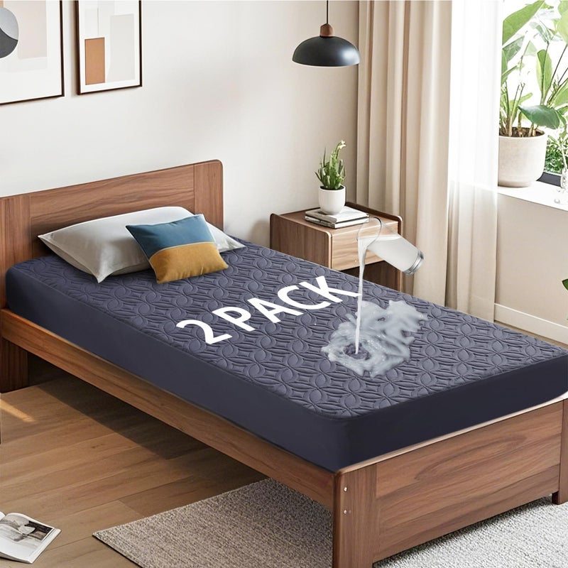 BEDLORE 2 Pack Waterproof Mattress Protector, Twin XL Size Mattress Pad with Deep Pocket 6"-15" Depth, Soft Breathable Bed Mattress Cover for Bedroom, College Dorm (Navy Blue) - Image 1