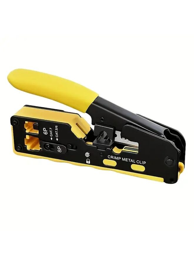 6P 8P Yellow Network Cable Crimper Tool 3 In 1 Crimp Cut Strip For Cat5 Cat6 Cat7 - Image 1