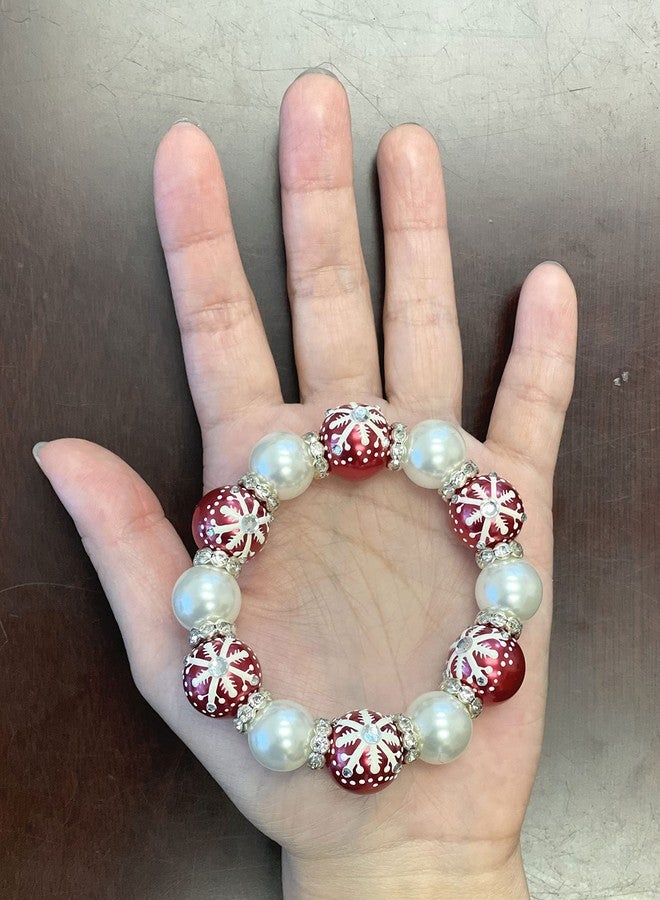 fiona Christmas Glass Beaded Bracelet for Her, Holiday Birthday Gift Idea for Women, 1 pc (Red Snowflake) - Image 3