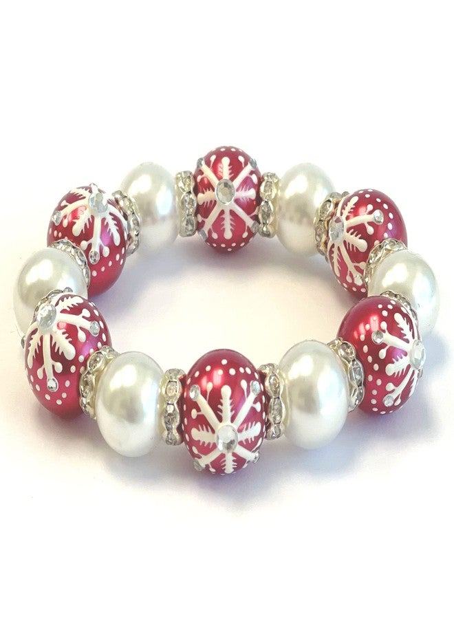 fiona Christmas Glass Beaded Bracelet for Her, Holiday Birthday Gift Idea for Women, 1 pc (Red Snowflake) - Image 1