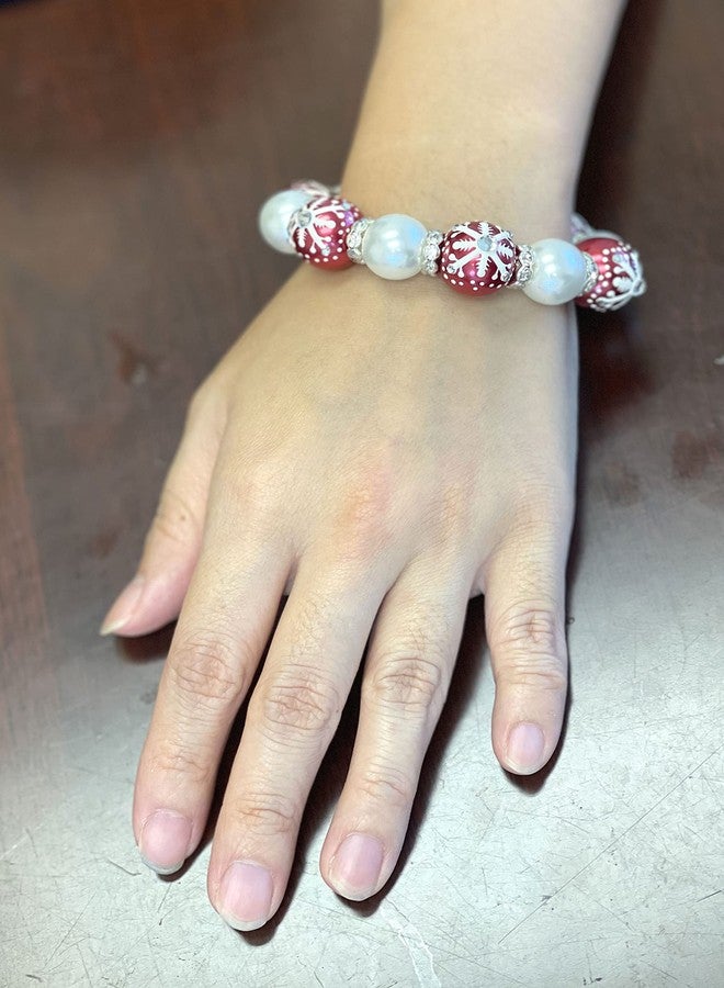 fiona Christmas Glass Beaded Bracelet for Her, Holiday Birthday Gift Idea for Women, 1 pc (Red Snowflake) - Image 4