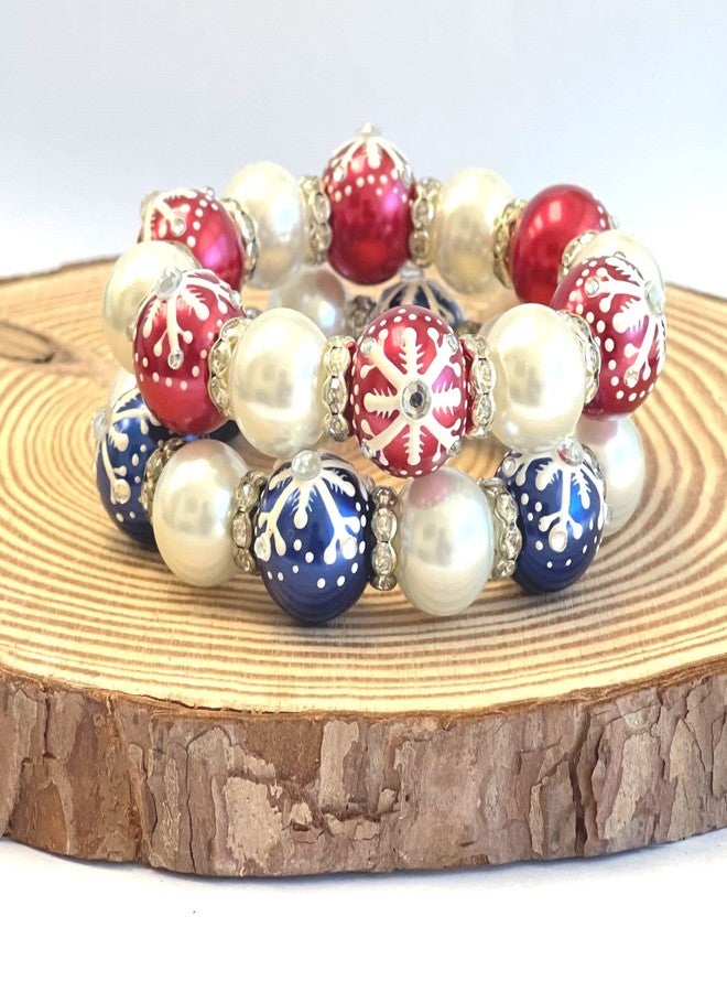 fiona Christmas Glass Beaded Bracelet for Her, Holiday Birthday Gift Idea for Women, 1 pc (Red Snowflake) - Image 5