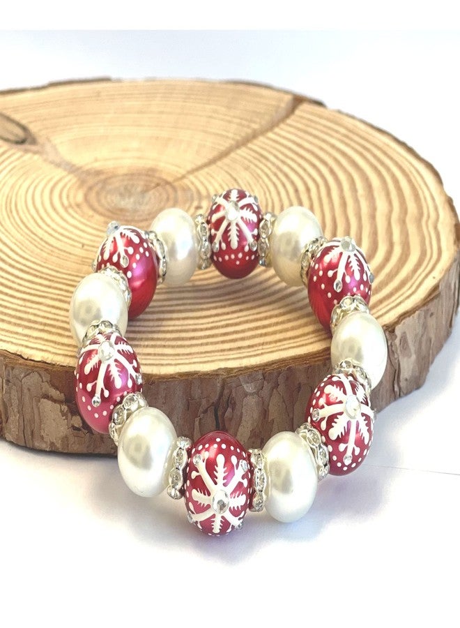fiona Christmas Glass Beaded Bracelet for Her, Holiday Birthday Gift Idea for Women, 1 pc (Red Snowflake) - Image 2
