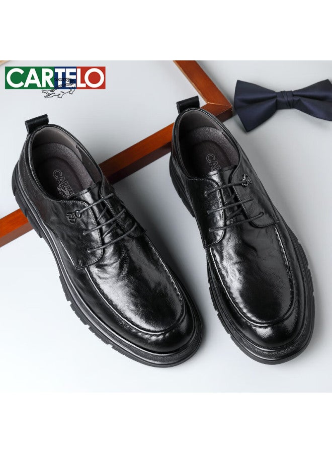 كارتيلو Cartelo British Men's Leather Shoes, Breathable Business Formal Shoes, Hand-scratched Pattern, Low-top Thick-soled Leather Shoes For Men, 9905 Black, Size 41 - Image 2