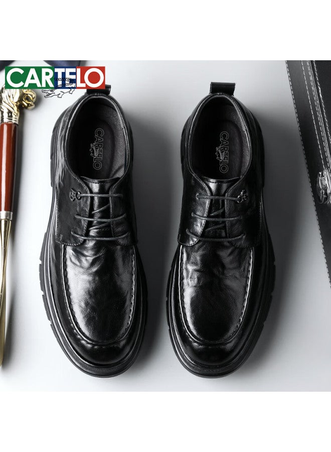 كارتيلو Cartelo British Men's Leather Shoes, Breathable Business Formal Shoes, Hand-scratched Pattern, Low-top Thick-soled Leather Shoes For Men, 9905 Black, Size 41 - Image 3