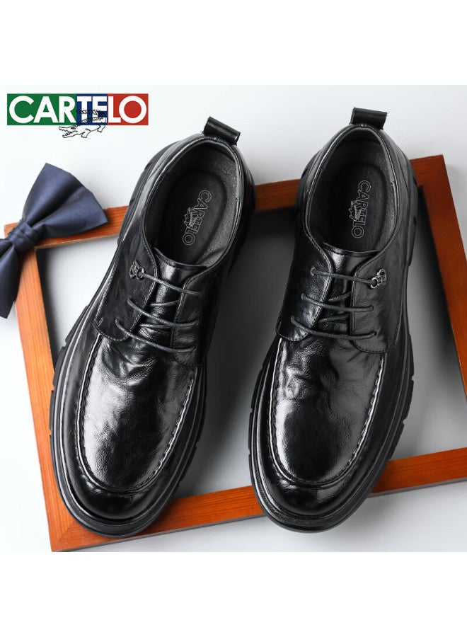 كارتيلو Cartelo British Men's Leather Shoes, Breathable Business Formal Shoes, Hand-scratched Pattern, Low-top Thick-soled Leather Shoes For Men, 9905 Black, Size 41 - Image 1