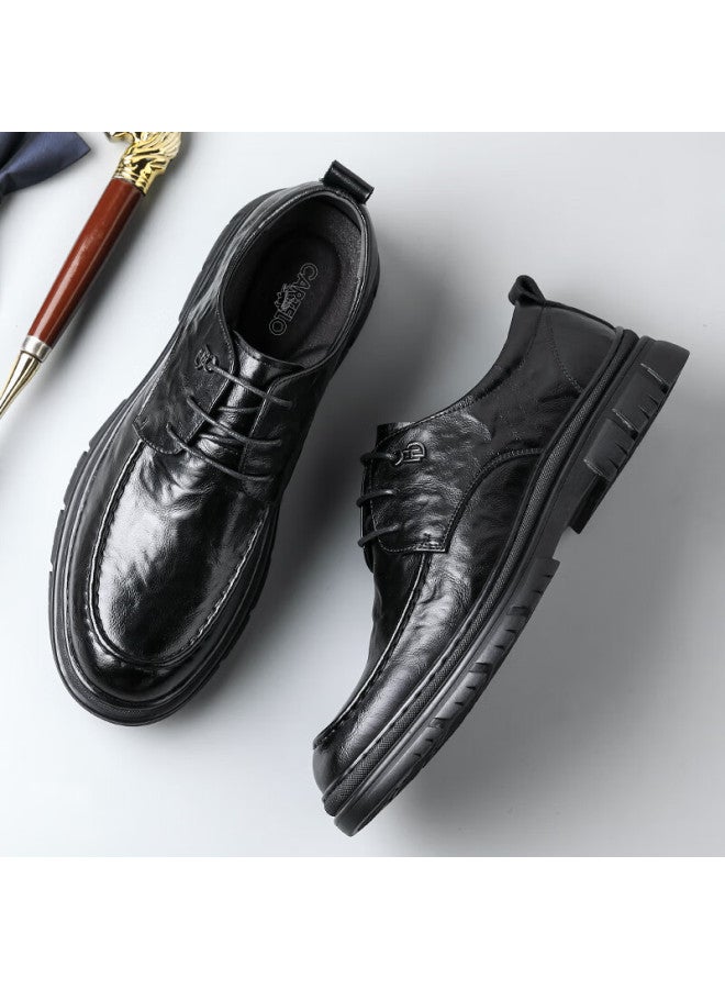 كارتيلو Cartelo British Men's Leather Shoes, Breathable Business Formal Shoes, Hand-scratched Pattern, Low-top Thick-soled Leather Shoes For Men, 9905 Black, Size 41 - Image 4