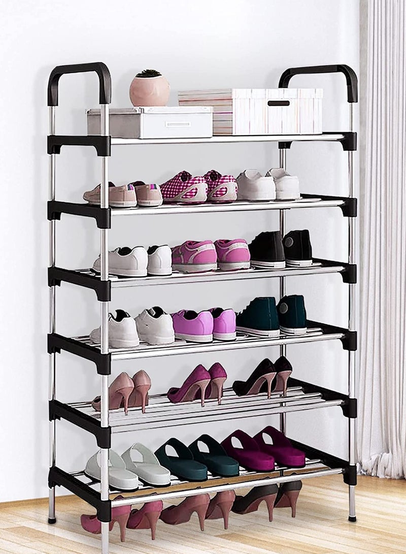 DubaiGallery رف أحذية معدني قائم ب 6 طبقات - خزانة أحذية محمولة - منظم تخزين أحذية لمدخل المنزل، غرفة الملابس وغرفة المعيشة (أسود)