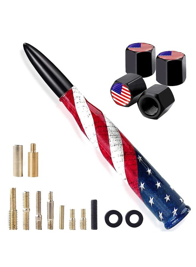 HVSTTPK Car Truck Bullet Antenna with Valve Stem Caps for F150 F250 F350 Super Chevrolet Duty Raptor Dodge Ram 1500 2500 3500, Truck Accessories（Black ）- American Flag Design - Image 1