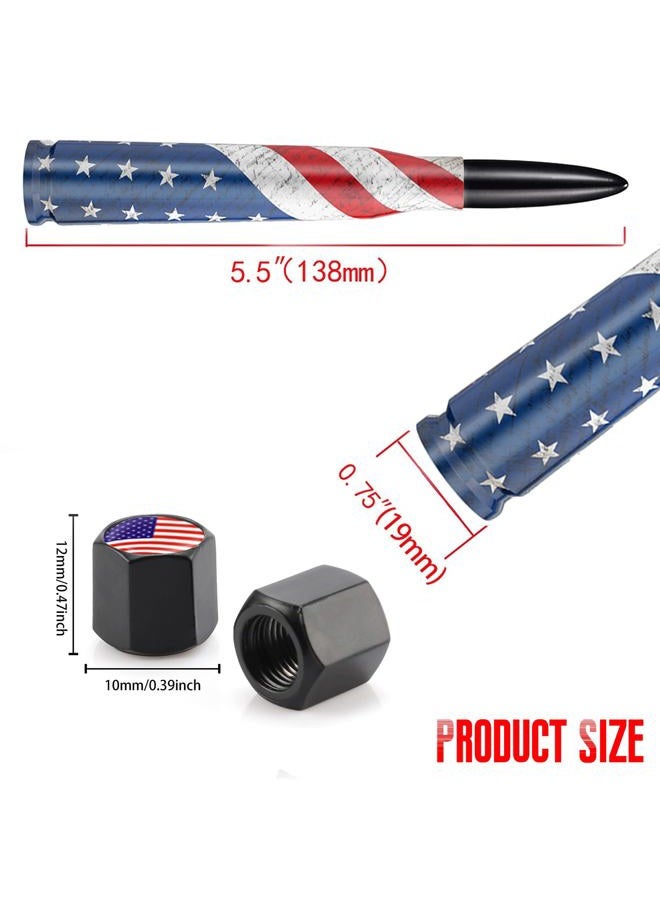 HVSTTPK Car Truck Bullet Antenna with Valve Stem Caps for F150 F250 F350 Super Chevrolet Duty Raptor Dodge Ram 1500 2500 3500, Truck Accessories（Black ）- American Flag Design - Image 4