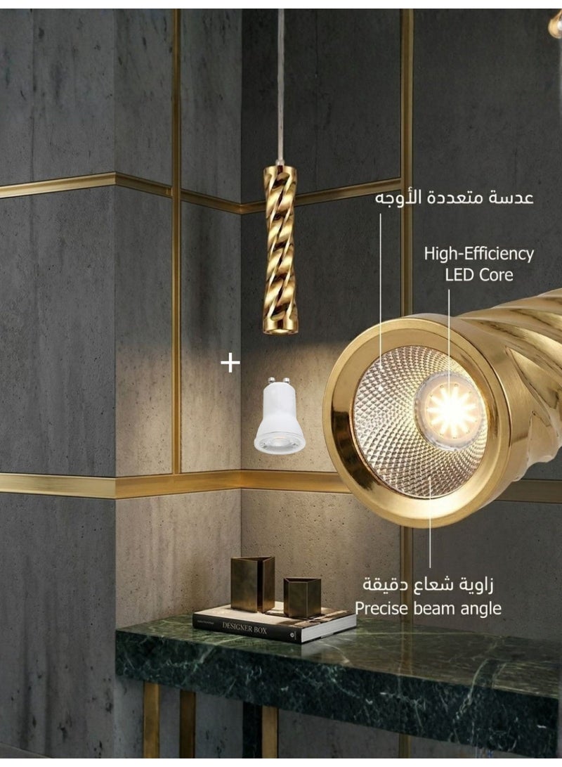 لامبارا انبوب إنارة علاقي ذهبي مودرن – سبوت لايت GU10 – تصميم اسطواني نازل – قابل لتعديل الارتفاع حتى 2 متر - Image 3
