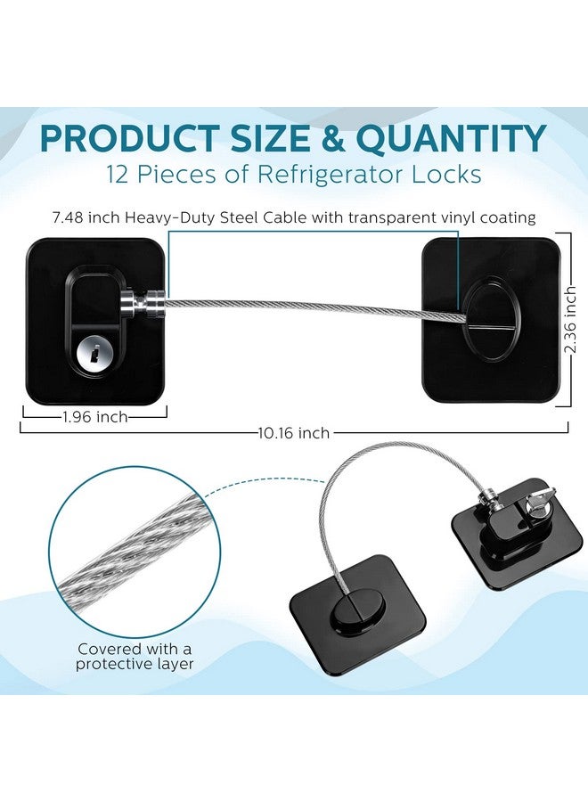 Hoteam 12 Pack Refrigerator Lock with 12 Keys Fridge Locks Combination Adhesive Child Safety Cabinet Freezer Door Lock Adult File Drawer Kitchen Appliance Furniture Closet(Black) - Image 1