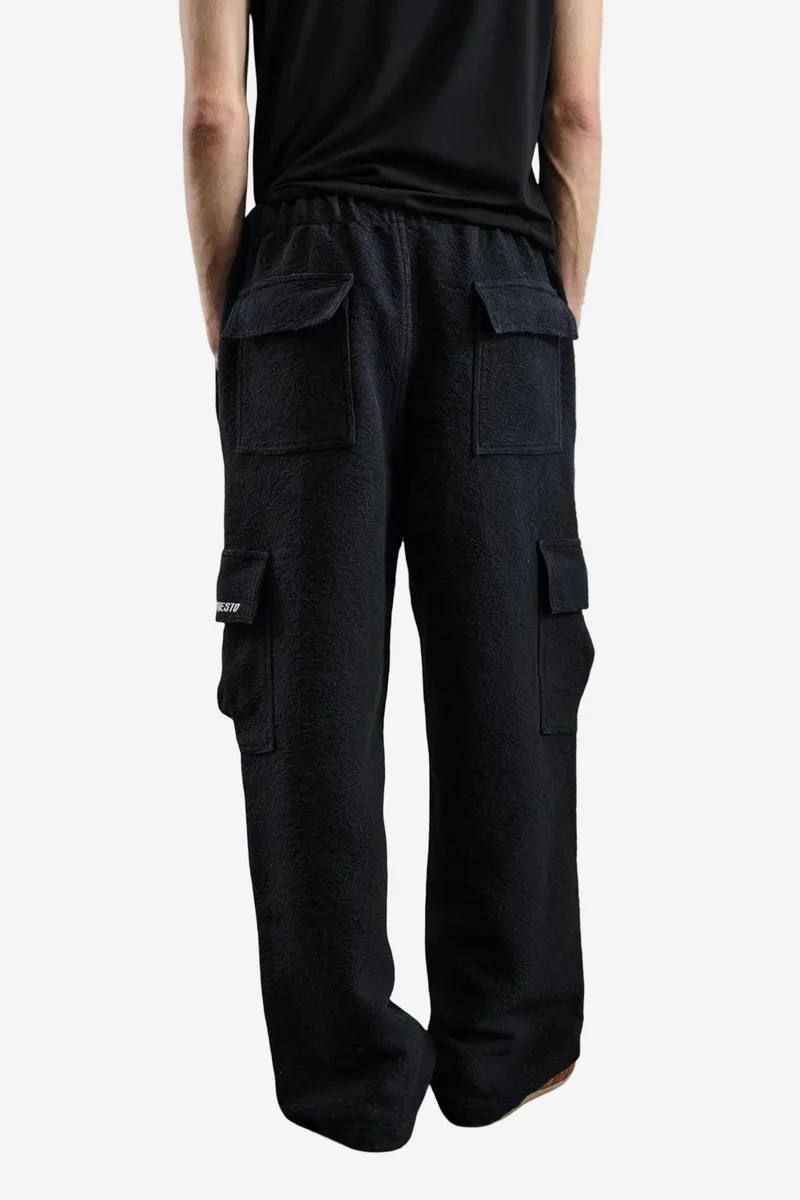 Giesto Black GIESTO Wide Leg Textured Pull-On Pants for Men | Best Price UAE