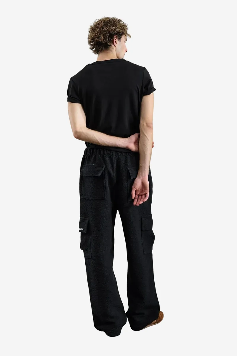 Giesto Black GIESTO Wide Leg Textured Pull-On Pants for Men | Best Price UAE
