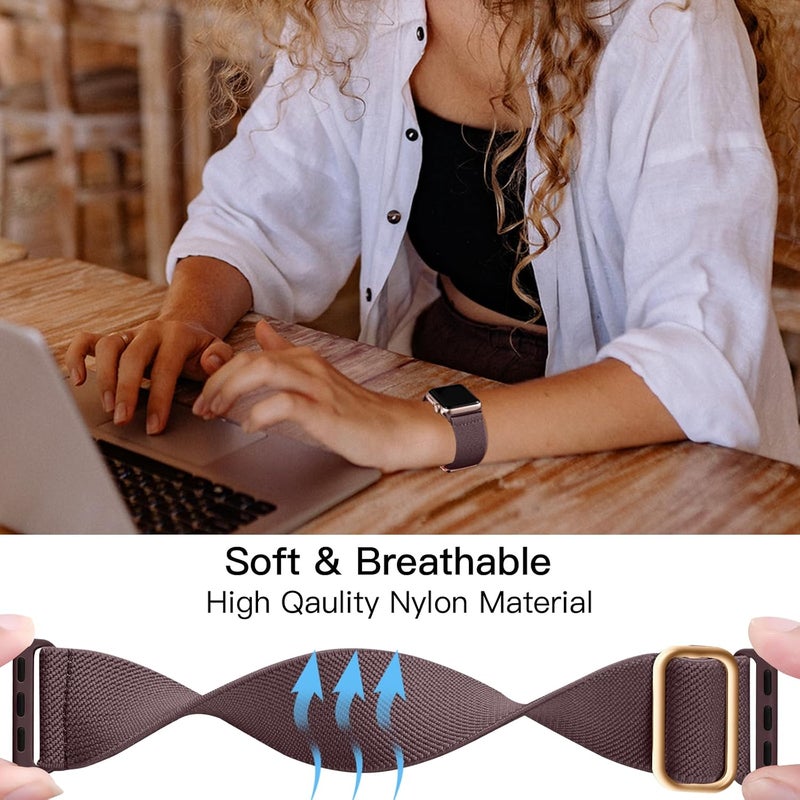 Lerobo Braided Band Compatible with Apple Watch Series 11 10 9 8 7 46mm 45mm 41mm Ultra SE 3 2 1 49mm Series 6 5 4 3 44mm 40mm 38mm 42mm Men iWatch Bands Women Stretchy Nylon Solo Loop Sport Strap - Image 4