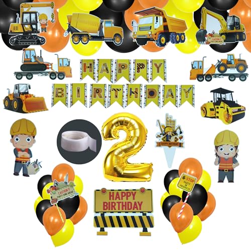 FI - FLICK IN 57 pcs Construction Theme Happy Birthday Decoration for Kids JCB Decorations Item for 2nd Birthday Party with Vehicle Truck Cutout , Banner Balloons (Pack of 57 , Multicolor) - Image 1