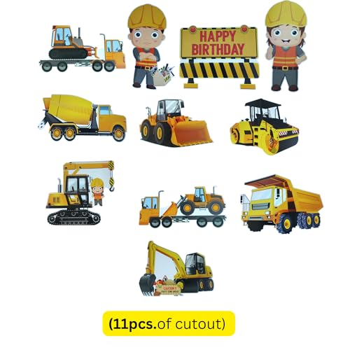 FI - FLICK IN 57 pcs Construction Theme Happy Birthday Decoration for Kids JCB Decorations Item for 2nd Birthday Party with Vehicle Truck Cutout , Banner Balloons (Pack of 57 , Multicolor) - Image 5