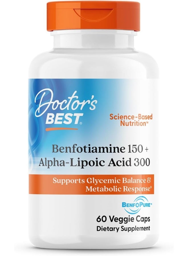 Doctor's Best Benfotiamine 150 + Alpha-Lipoic Acid 300, Non-GMO, Vegan, Gluten Free, Promotes Healthy Blood Sugar, 60 Veggie Caps - Image 1