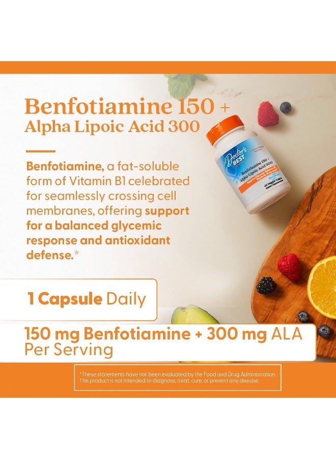 Doctor's Best Benfotiamine 150 + Alpha-Lipoic Acid 300, Non-GMO, Vegan, Gluten Free, Promotes Healthy Blood Sugar, 60 Veggie Caps - Image 4
