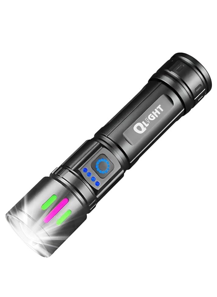 QLIGHT Led Rechargeable Flashlight,100000 High Lumens Tectical Handled Super Bright Flashlights, 3 Modes,Waterproof,Zoom Adjustable,Long Lasting Torch light For camping Hiking And Emergencies.  - Image 1
