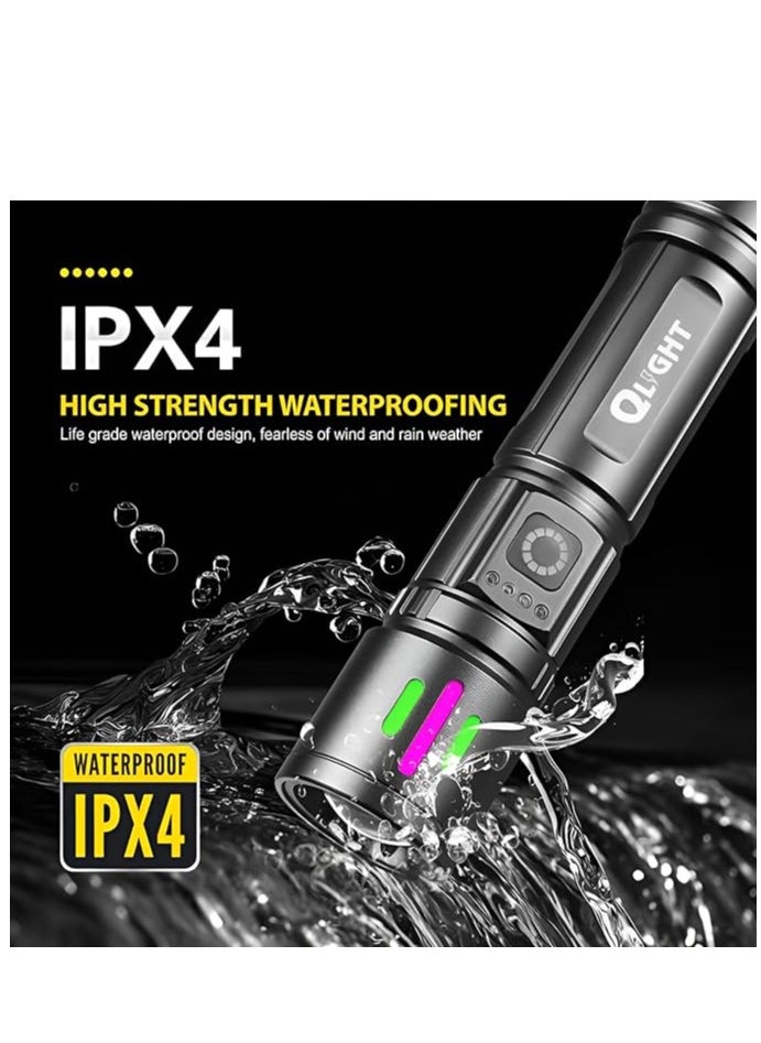 QLIGHT Led Rechargeable Flashlight,100000 High Lumens Tectical Handled Super Bright Flashlights, 3 Modes,Waterproof,Zoom Adjustable,Long Lasting Torch light For camping Hiking And Emergencies.  - Image 2