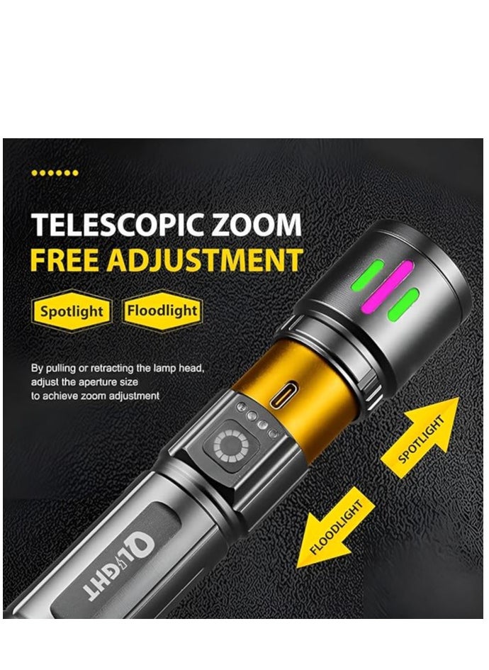 QLIGHT Led Rechargeable Flashlight,100000 High Lumens Tectical Handled Super Bright Flashlights, 3 Modes,Waterproof,Zoom Adjustable,Long Lasting Torch light For camping Hiking And Emergencies.  - Image 3