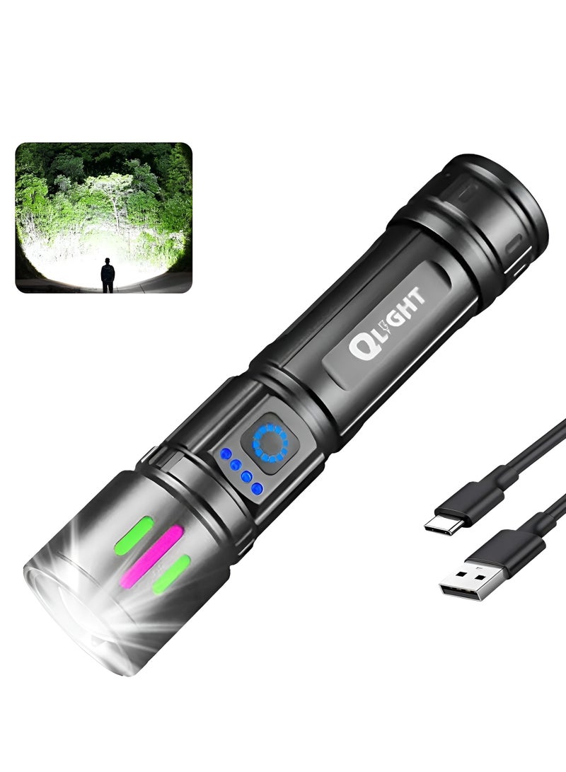 QLIGHT Led Rechargeable Flashlight,100000 High Lumens Tectical Handled Super Bright Flashlights, 3 Modes,Waterproof,Zoom Adjustable,Long Lasting Torch light For camping Hiking And Emergencies. - Image 1