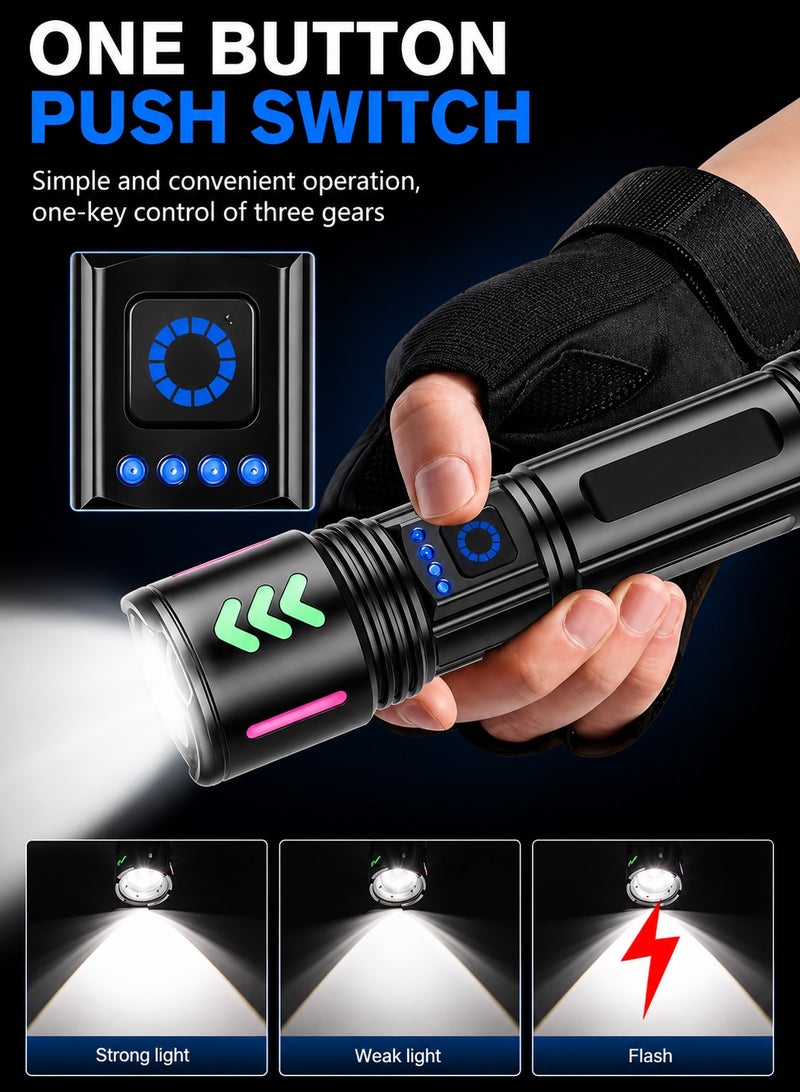QLIGHT Led Rechargeable Flashlight,100000 High Lumens Tectical Handled Super Bright Flashlights, 3 Modes,Waterproof,Zoom Adjustable,Long Lasting Torch light For camping Hiking And Emergencies. - Image 2