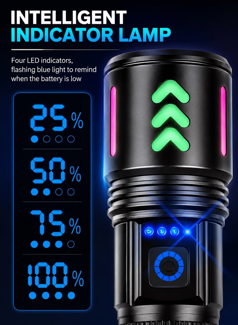 QLIGHT Led Rechargeable Flashlight,100000 High Lumens Tectical Handled Super Bright Flashlights, 3 Modes,Waterproof,Zoom Adjustable,Long Lasting Torch light For camping Hiking And Emergencies. - Image 3