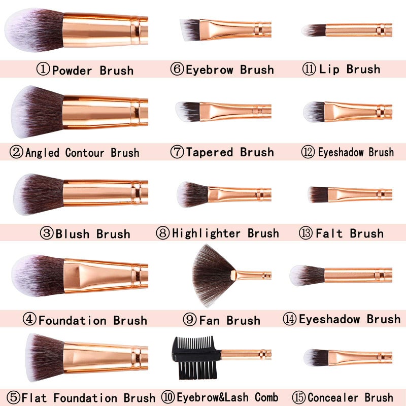 DUAIU Makeup Brushes DUAIU 15PCs Marble Makeup Brush Set Premium Synthetic Kabuki Powder Blush Contour Foundation Concealer Eyeshadow Brushes with Makeup Sponge Make up Tool A Grey - Image 2