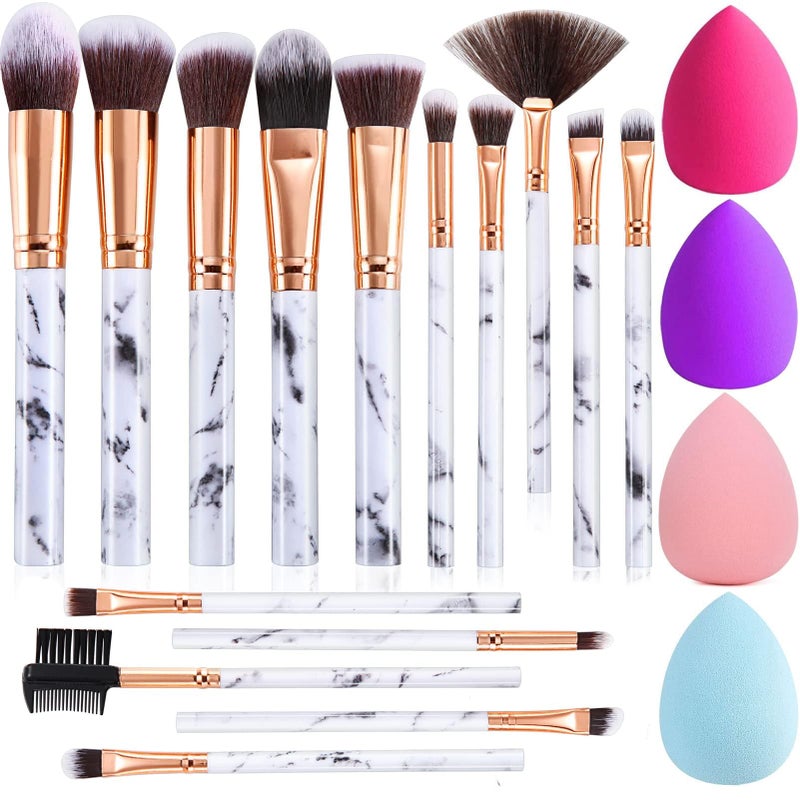 DUAIU Makeup Brushes DUAIU 15PCs Marble Makeup Brush Set Premium Synthetic Kabuki Powder Blush Contour Foundation Concealer Eyeshadow Brushes with Makeup Sponge Make up Tool A Grey - Image 1