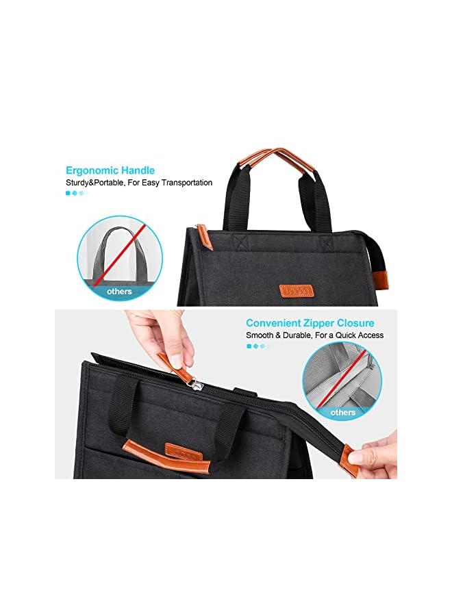 Lacdo Bag For Women Men Insulated Lunch Tote Bags Waterproof Reusable Lunch Box Soft Cooler With Pockets For Work School Travel Picnic Black  - Image 3