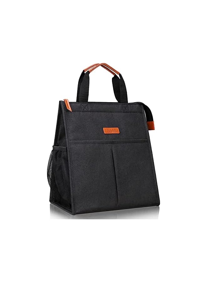 Lacdo Bag For Women Men Insulated Lunch Tote Bags Waterproof Reusable Lunch Box Soft Cooler With Pockets For Work School Travel Picnic Black  - Image 2
