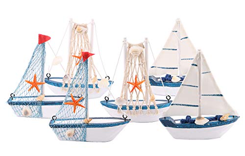 Dedoot Wooden Miniature Sailing Boat, Miniature Mini Sailboat Model Home Decor Set, Pack of 6 Sailboat Decor Sailboat Model Decoration 4.9X 4.3 x 1.2 Inches - Image 1