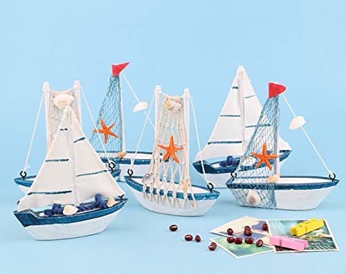 Dedoot Wooden Miniature Sailing Boat, Miniature Mini Sailboat Model Home Decor Set, Pack of 6 Sailboat Decor Sailboat Model Decoration 4.9X 4.3 x 1.2 Inches - Image 4